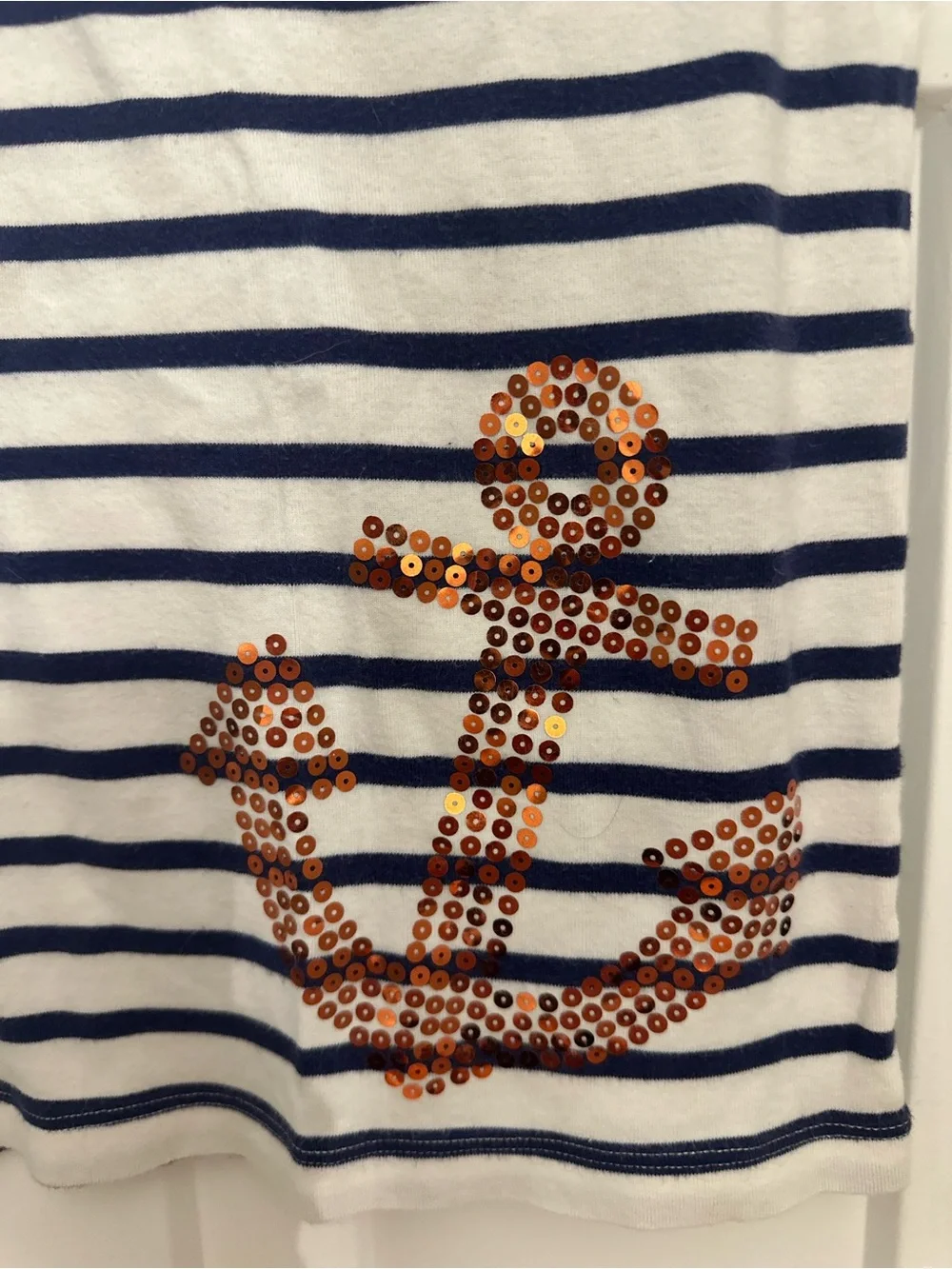 Gymboree White and Navy Striped Tee with Sequin Anchor